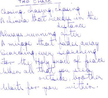 Photo of hand-written poem: 'The Chase'